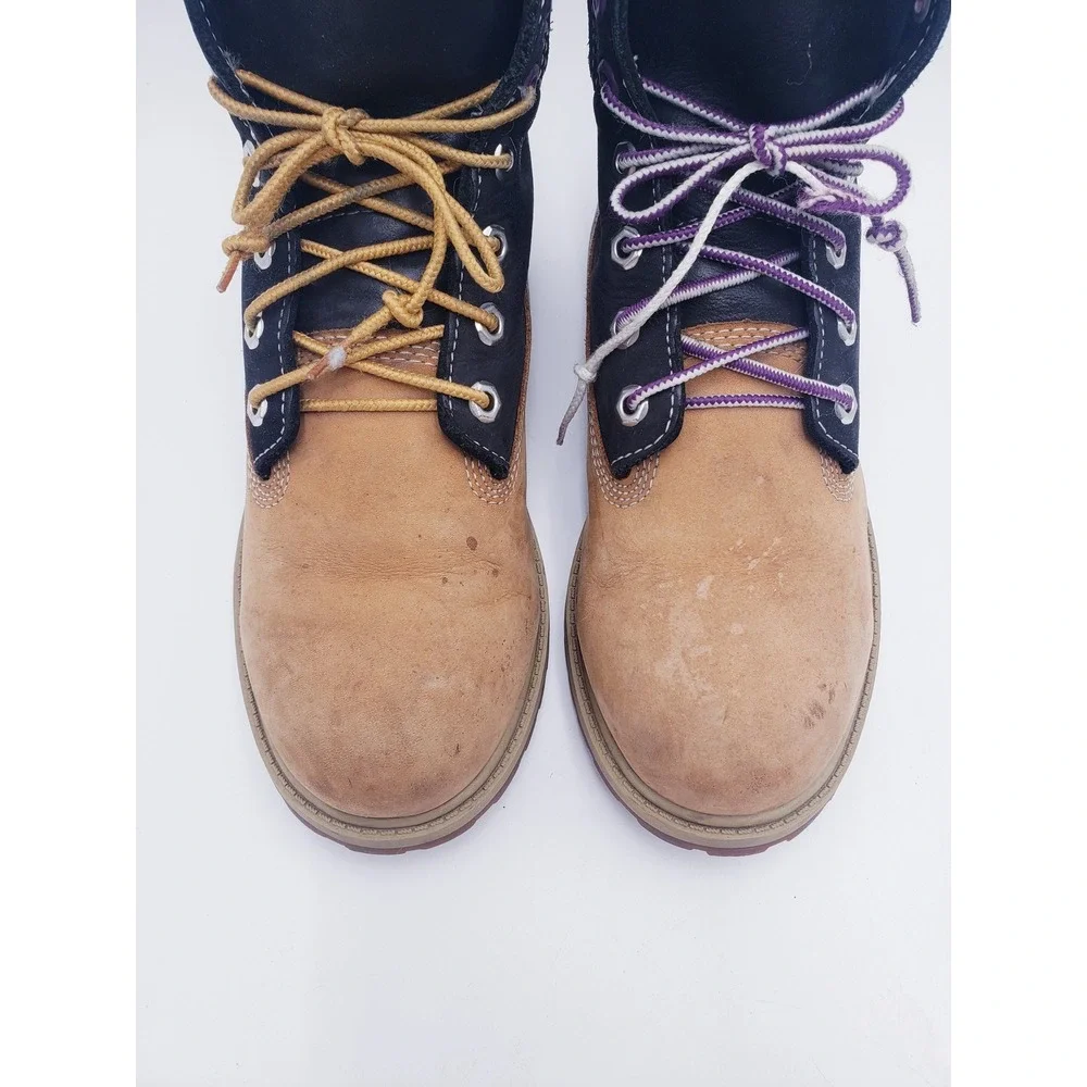 Timberland 6 Inch Premium Waterproof Boots Nubuck Tan Black Teal Youth Size 5